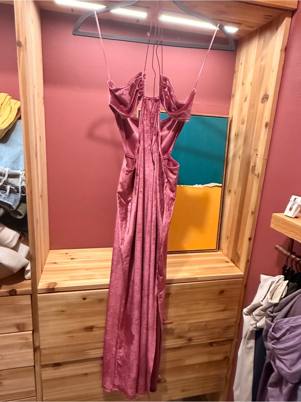 Pink Satin Midi Dress with Halter Straps